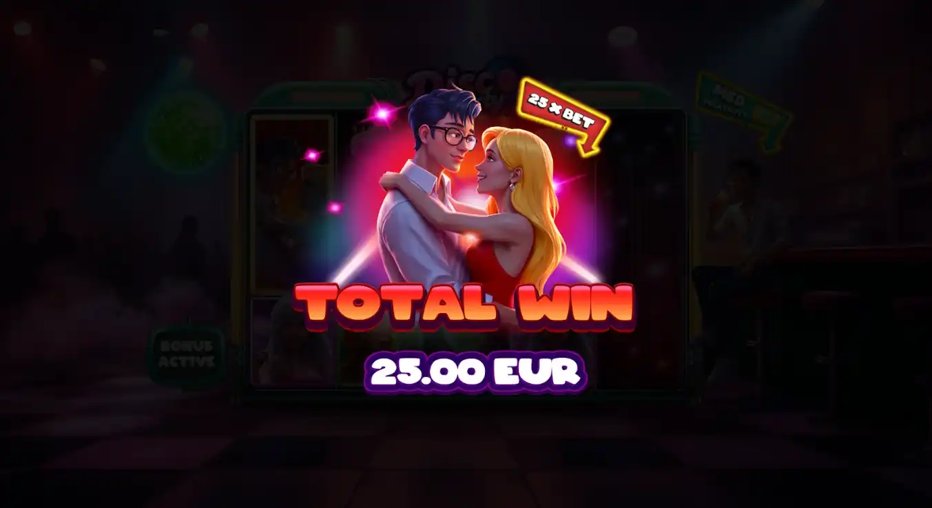 Total win display with a couple embracing