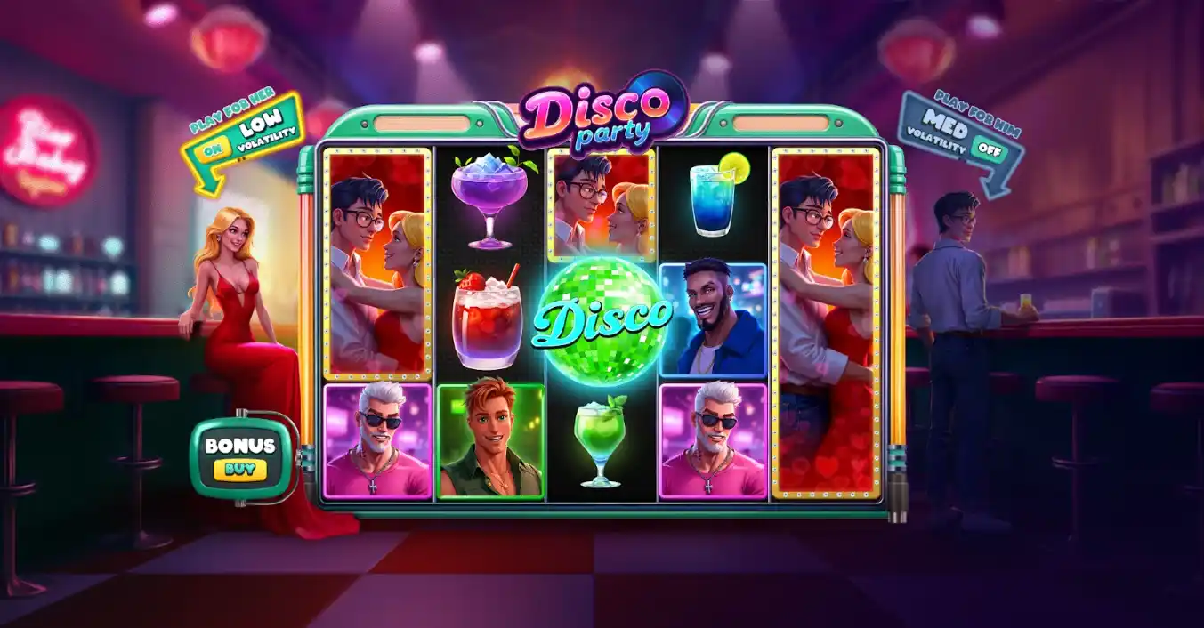 Disco Party slot with vibrant disco-themed symbols and reels