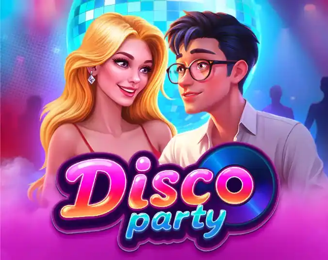 Detailed view of Disco Party slot screen with neon animations