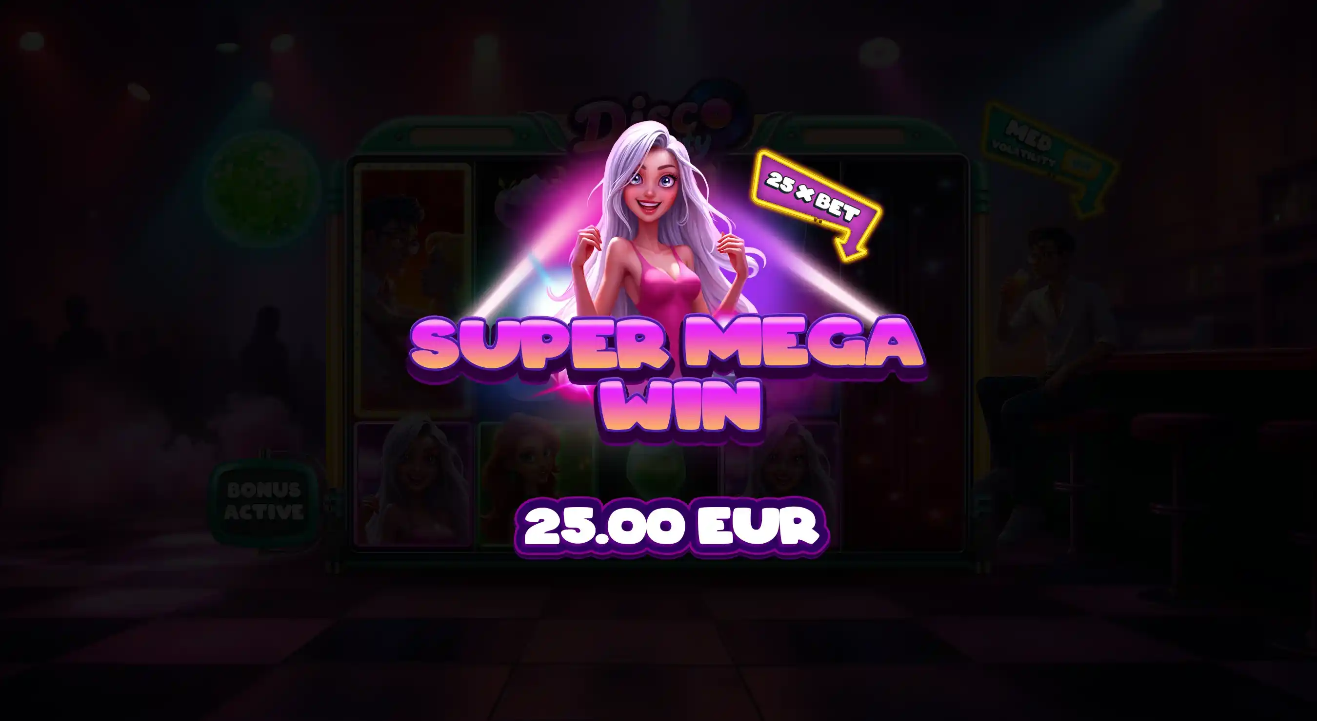 Super Mega Win notification in Disco Party slot game